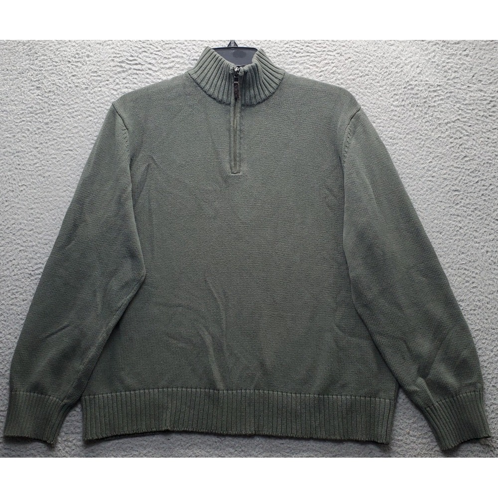 Eddie Bauer Sweater Mens Large Green Chunky Knit Raglan Sleeve 1/4 Zip Pullover‎